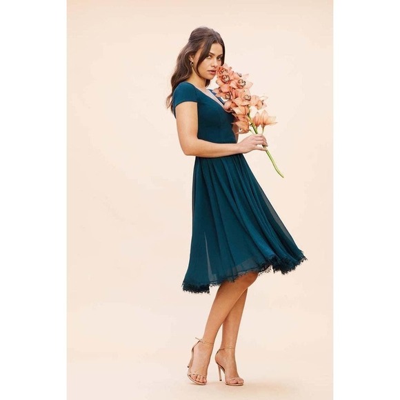 Dress The Population Corey Pine Fit & Flare Chiffon Dress Women's Size M NWT - Picture 2 of 12